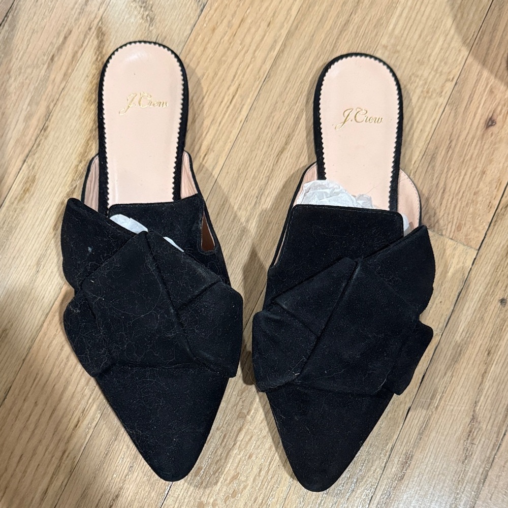 J. Crew Black Suede Bow Mules